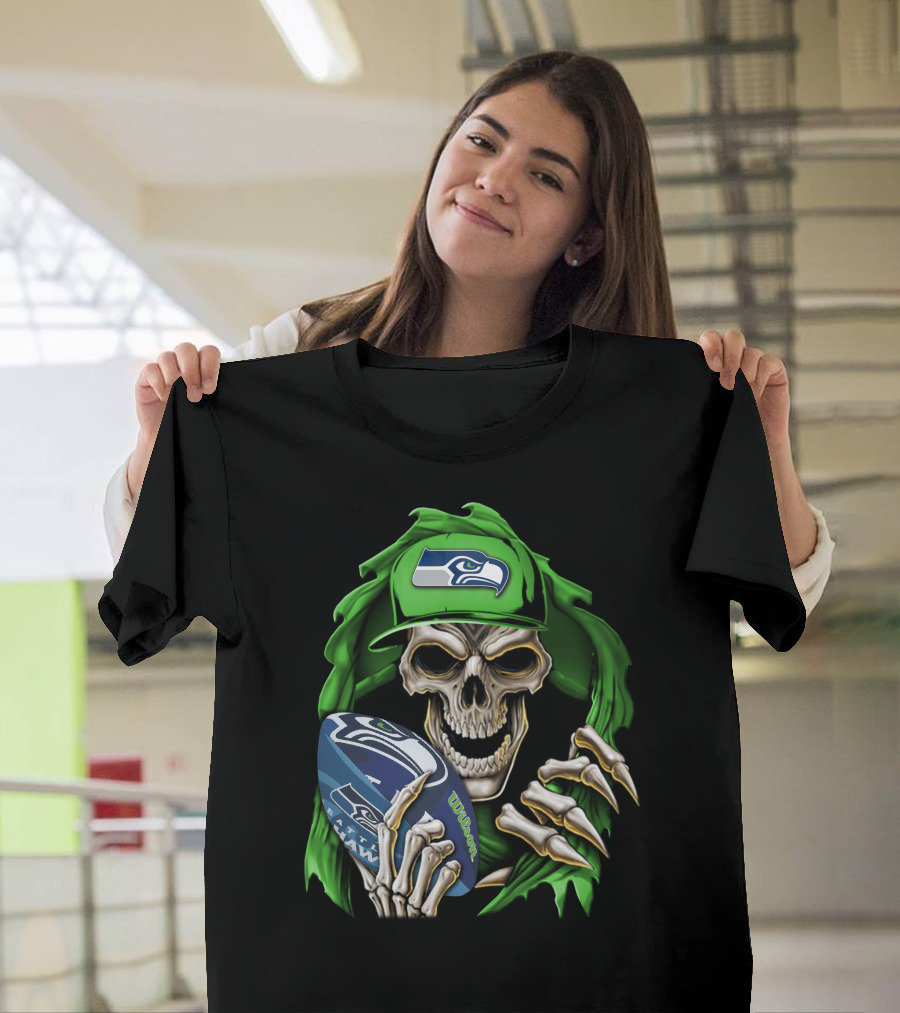 Skullbong Seattle Seahawks Football Skeleton T-Shirt