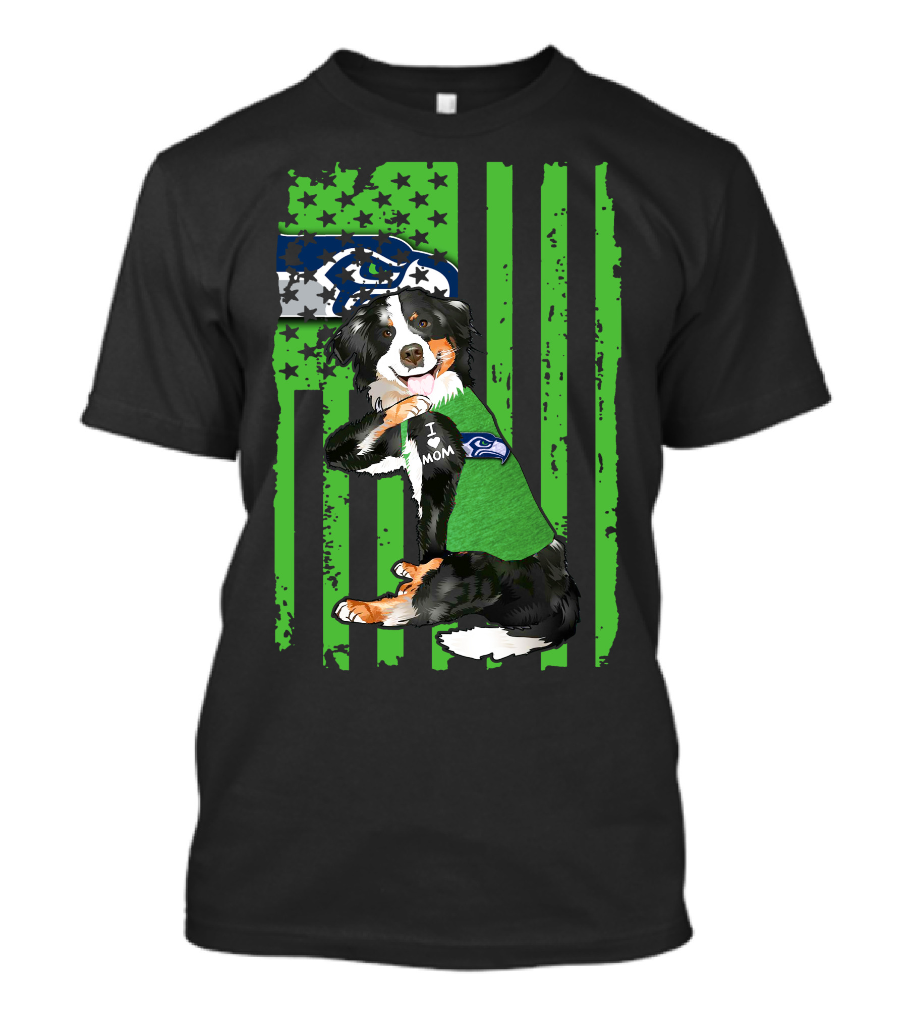 Border Collie I Love Mom Seattle Seahawks Dog T-Shirt