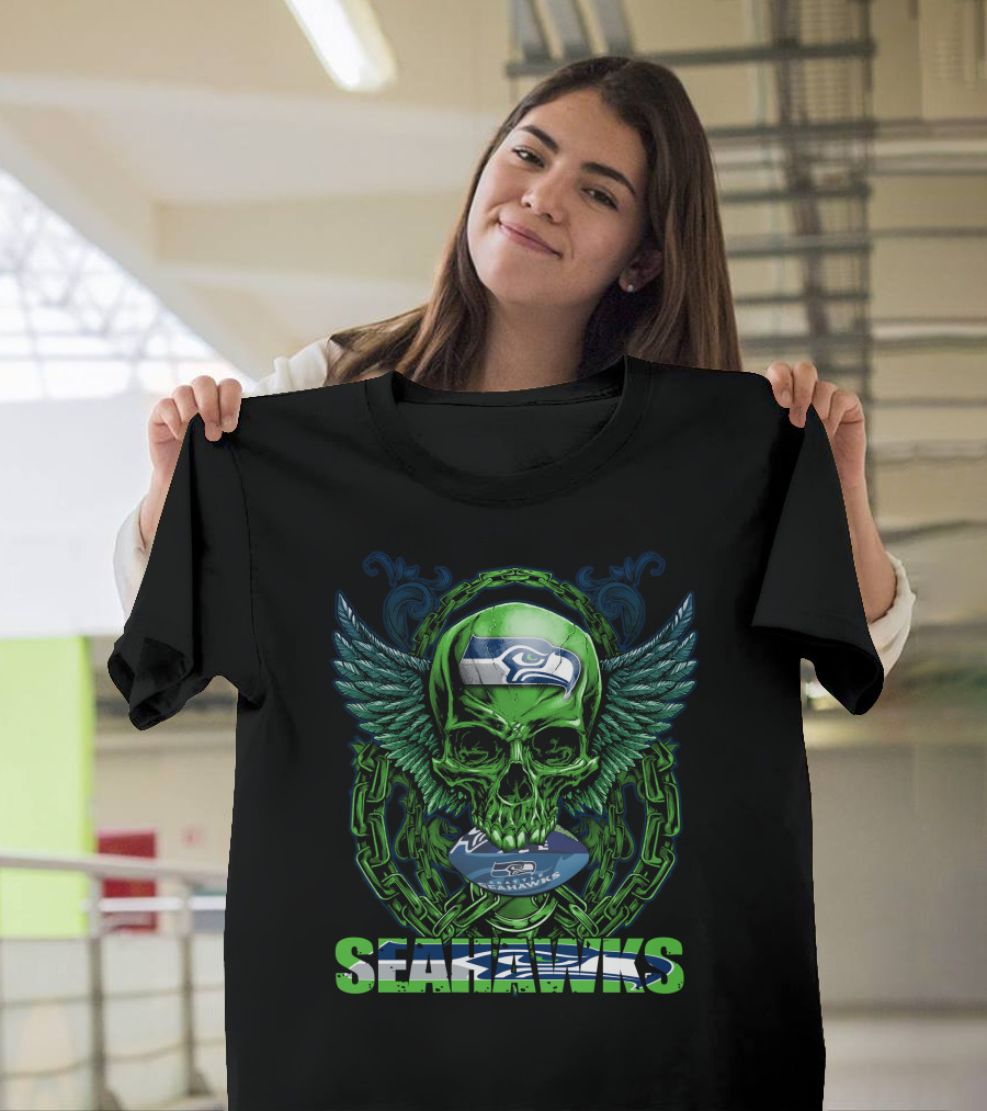 Seattle Seahawks Skull with Winged T-Shirt