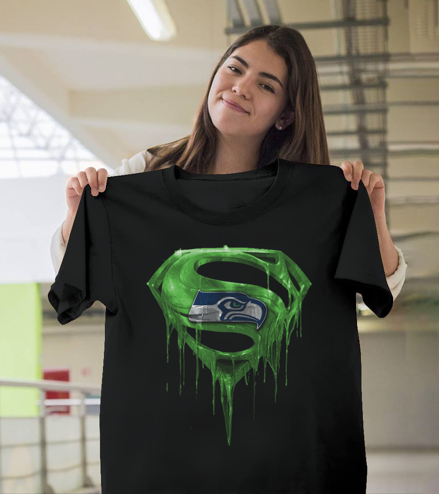 Superman Logo With Seattle Seahawks Emblem Spm T-Shirt