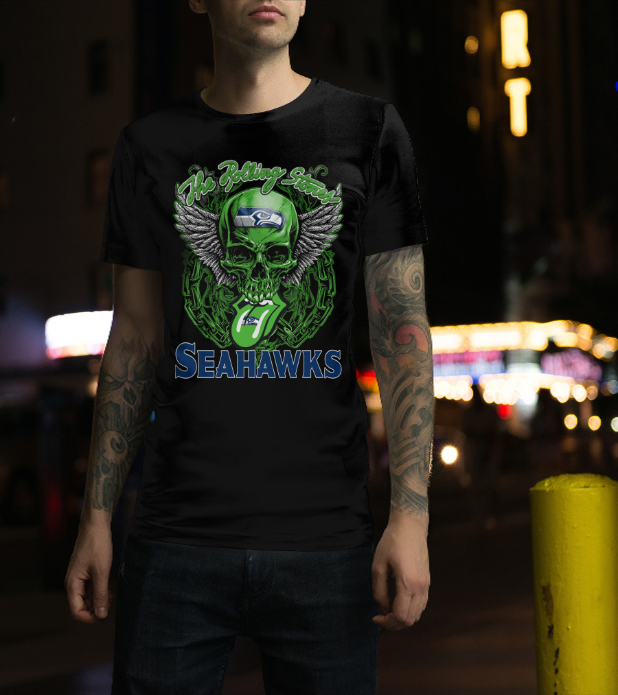 The Rolling Stones Seahawks Skull With Wings And Logos T-Shirt
