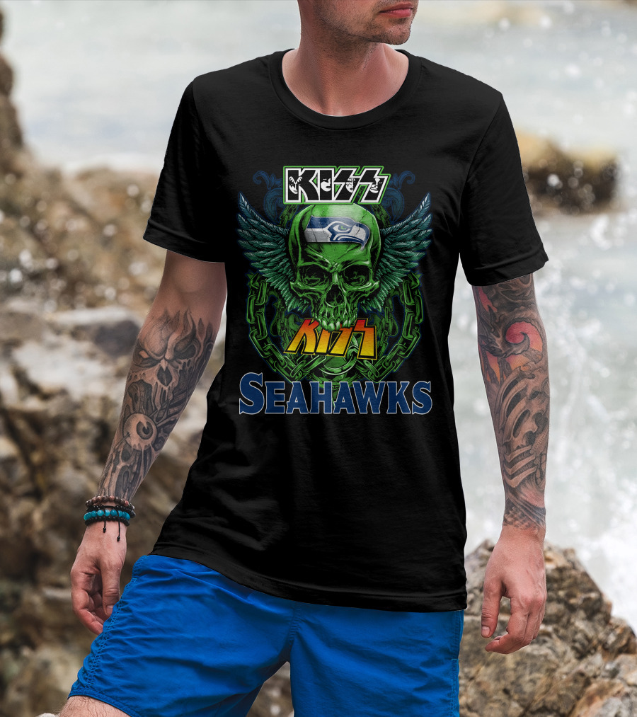 Kiss Seahawks Skull Logo Seattle Seahawks T-Shirt