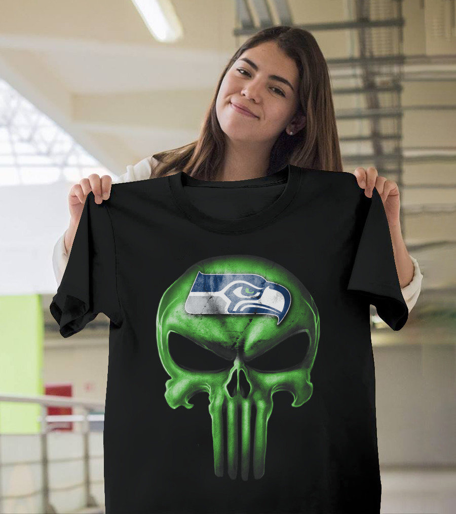 Skull V3 Seattle Seahawks Logo Green T-Shirt