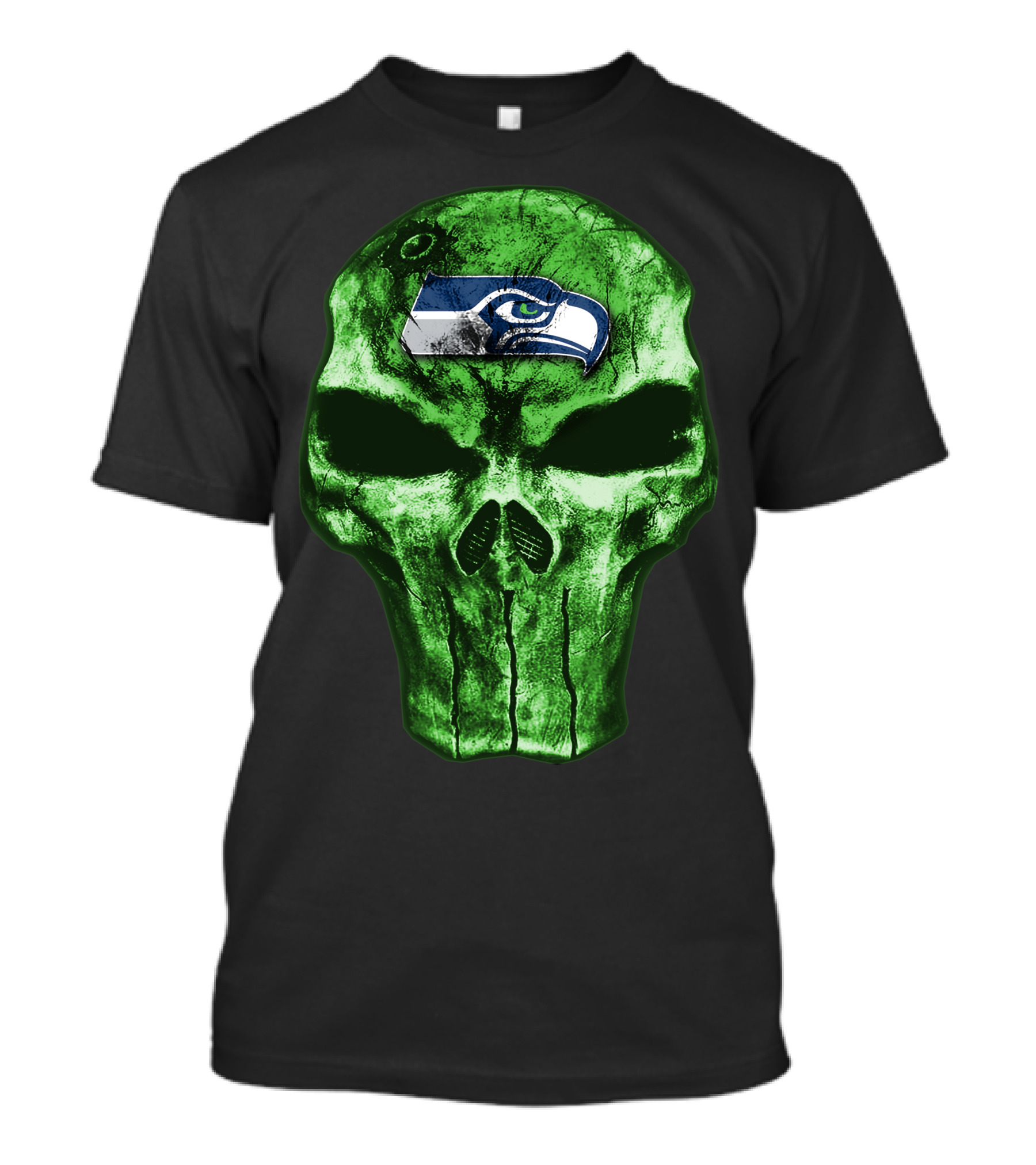 Seattle Seahawks Green Skull Design V4 T-Shirt