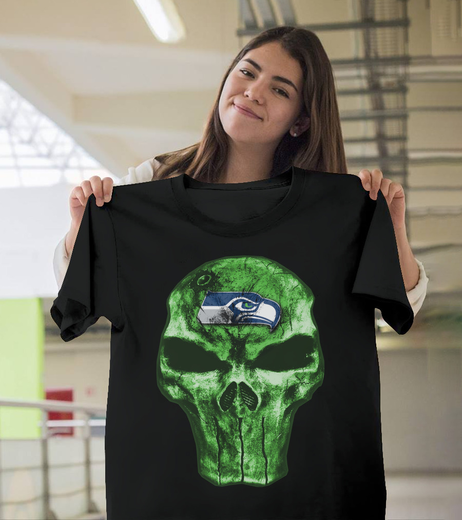 Seattle Seahawks Green Skull Design V4 T-Shirt