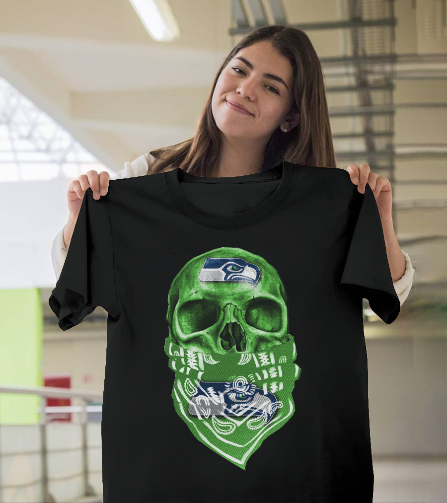 Skull V5 Seattle Seahawks Logo Bandana T-Shirt