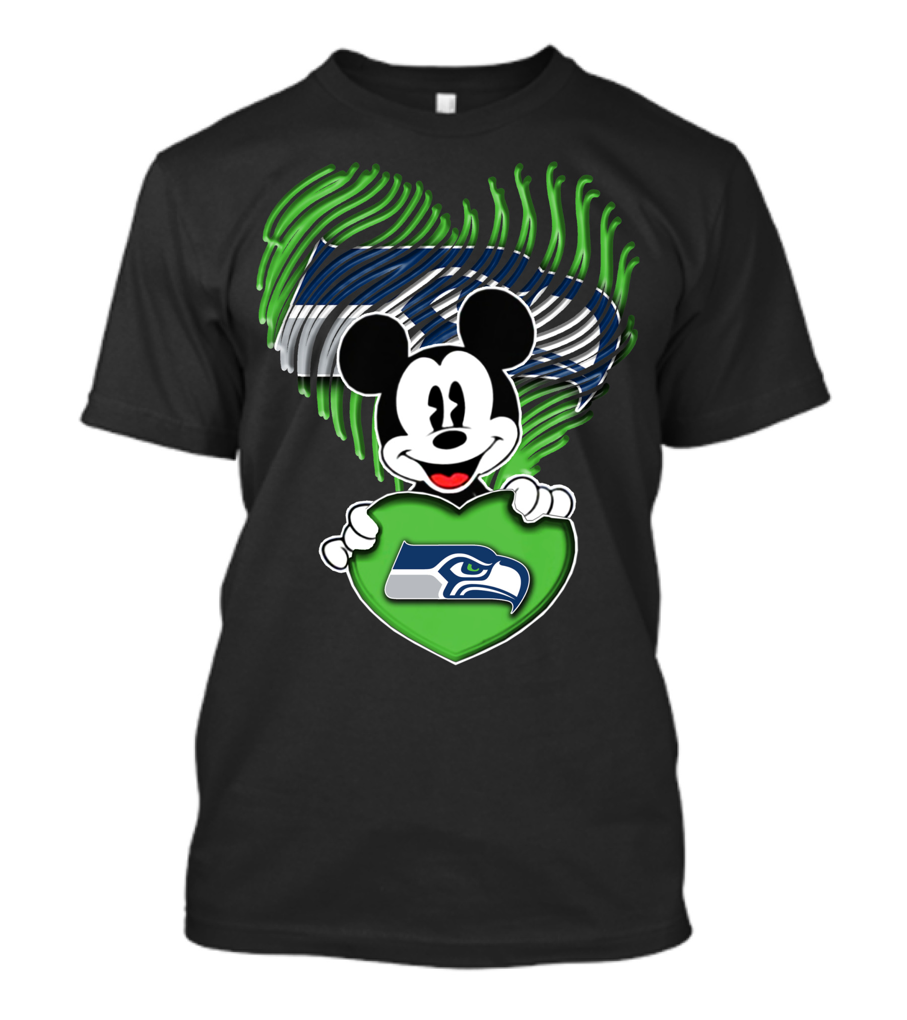 Mickey Mouse Heart Green With Seattle Seahawks T-Shirt