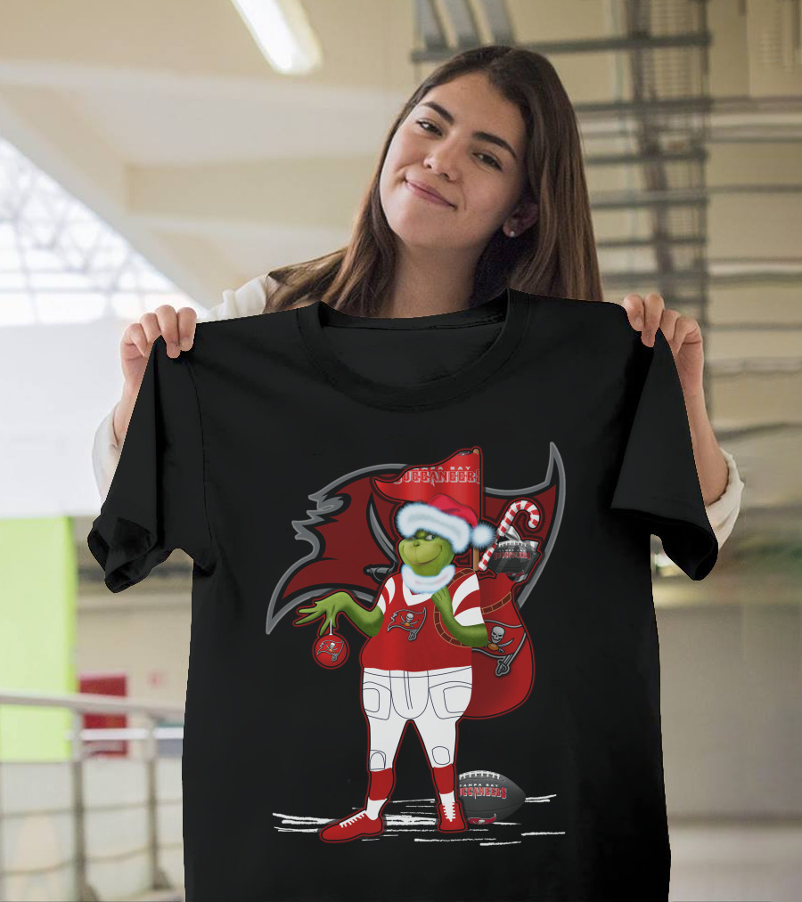 Grinchxmas Tampa Bay Buccaneers Santa Hat Football Holiday T-Shirt