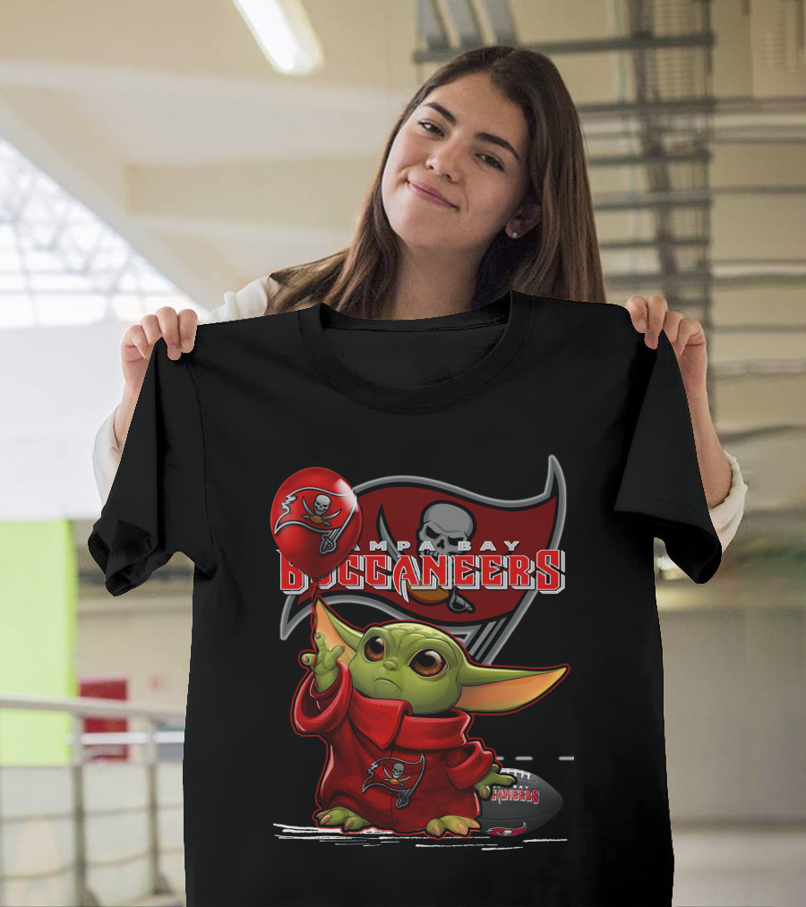 Yoda Holding Buccaneers Balloon With Tampa Bay Buccaneers T-Shirt