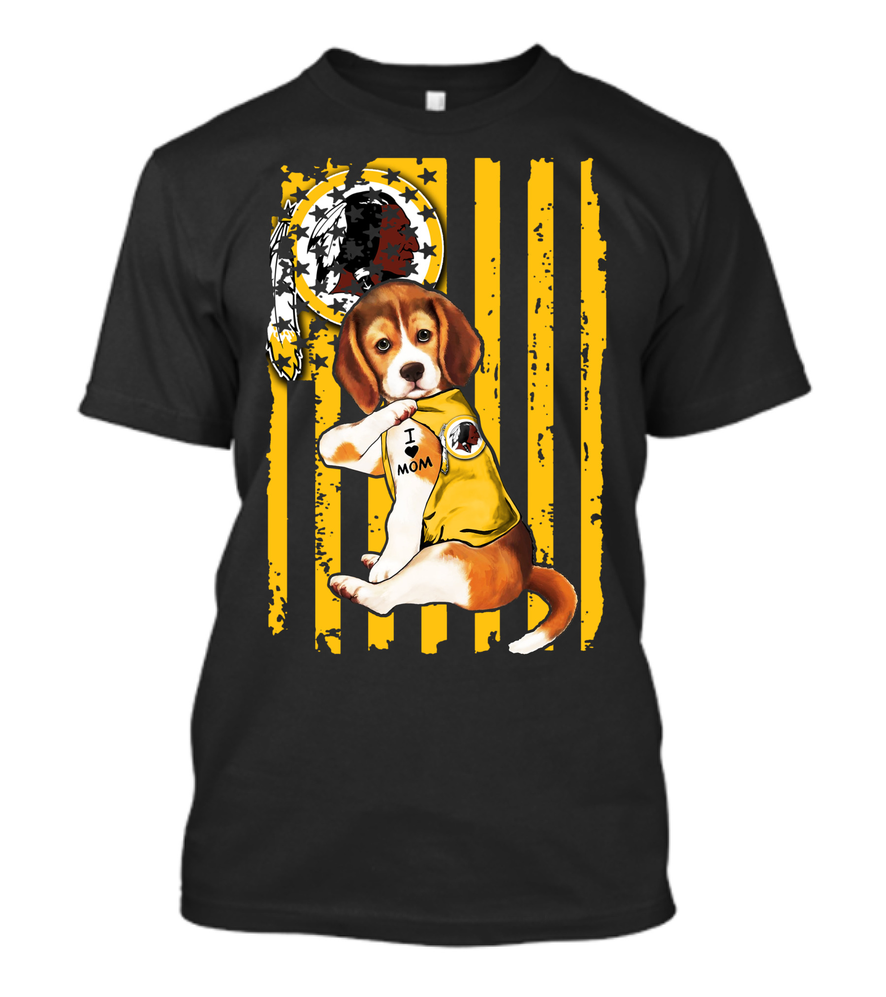 Beagle Washington Redskins I Love Mom Dog Tattoo Football Fan Stripes T-Shirt
