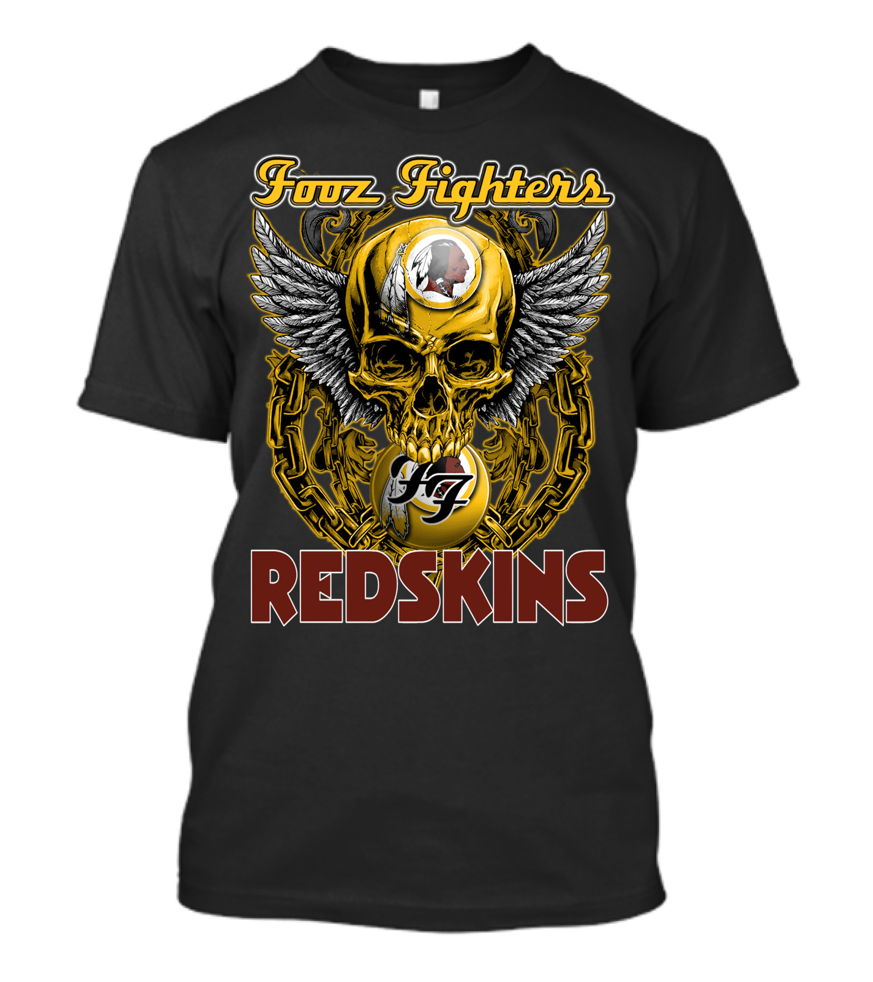 Fooz Fighters Redskins Skull Wings Chain T-Shirt