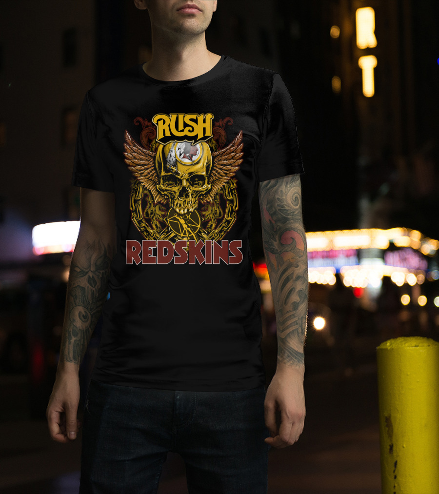 Rush Redskins Skull Wings Chains Dark T-Shirt