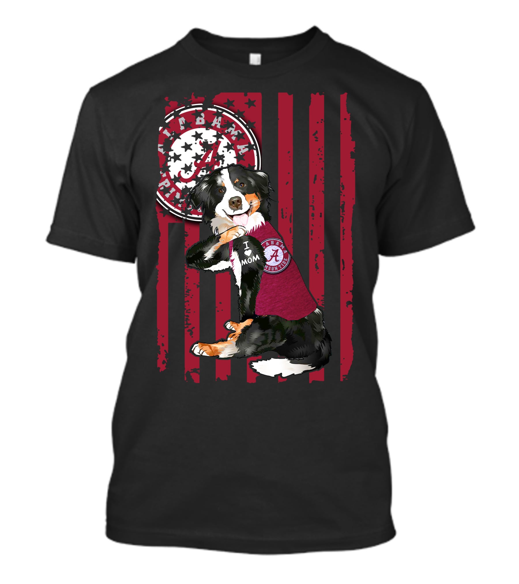 Border Collie Alabama Crimson Tide I Love Mom T-Shirt