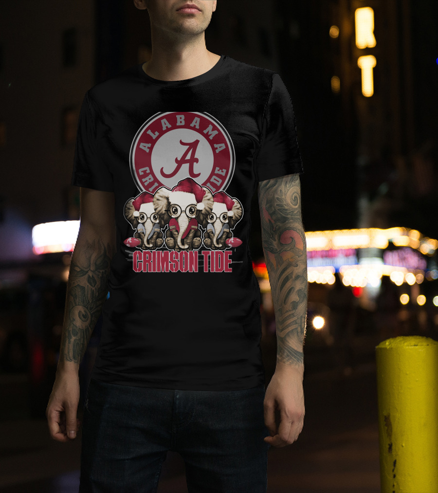 Alabama Crimson Tide Elephant Xmas Holiday Fans T-Shirt