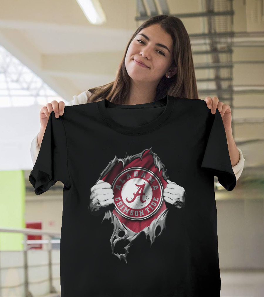 Torn V2 Alabama Crimson Tide Logo Hands Rip Through T-Shirt
