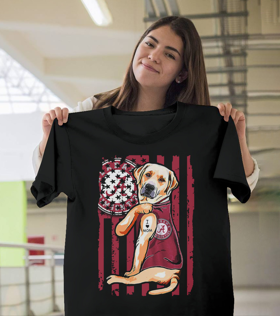 Labrador Retriever I Love Mom Alabama Crimson Tide Flag T-Shirt