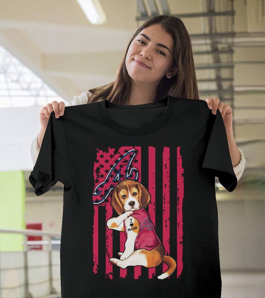 Beagle I Love Mom Atlanta Braves Stripes T-Shirt