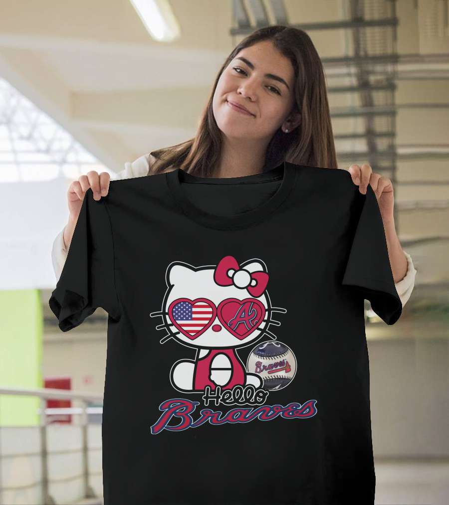 Hello Kitty Braves Patriotic Heart Baseball T-Shirt
