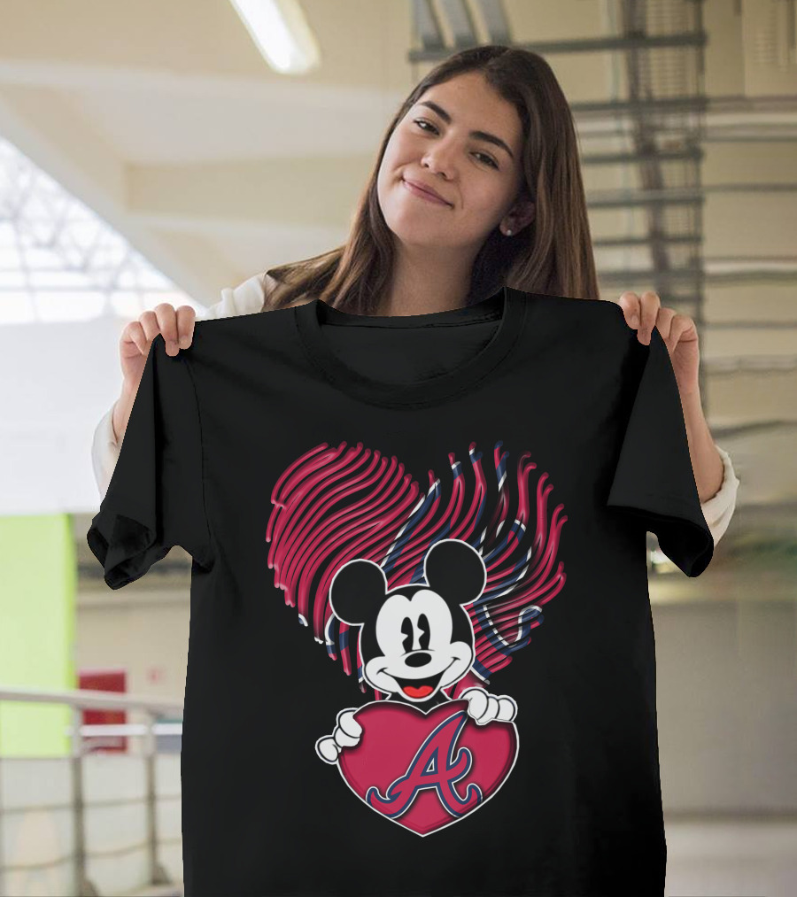 Mickey Mouse Atlanta Braves Heart T-Shirt