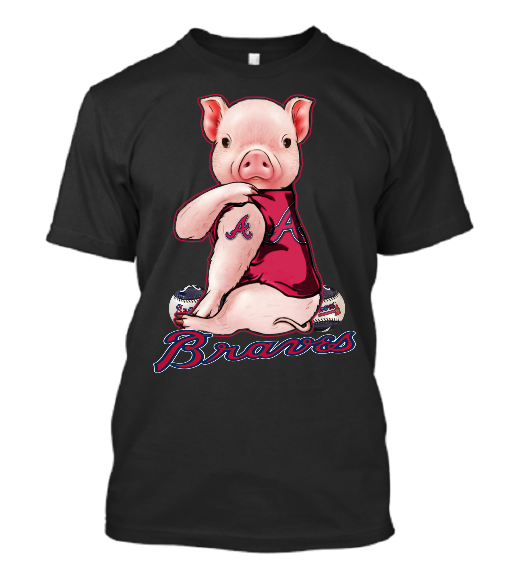 Pig In Atlanta Braves Jersey With Baseballs T-Shirt