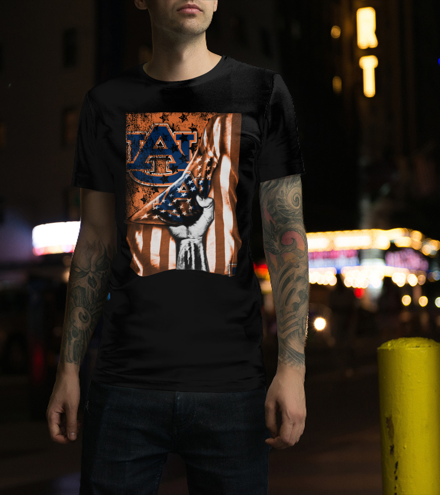Auburn Tigers American Flag Design With Hand T-Shirt