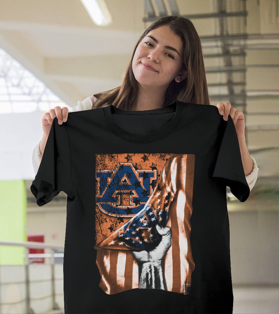Auburn Tigers American Flag Design With Hand T-Shirt