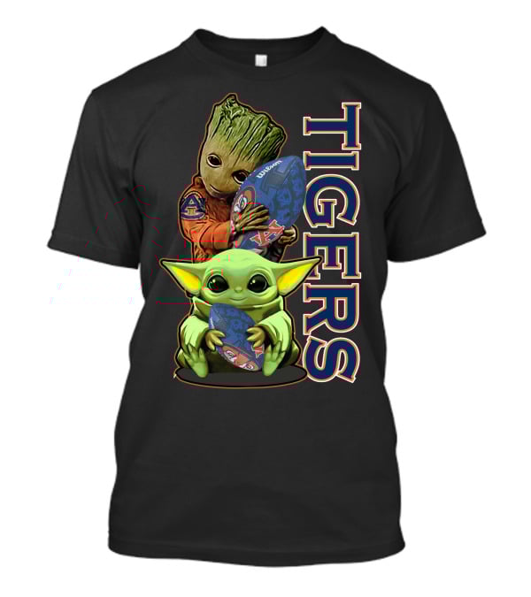 Grzd Auburn Tigers Baby Yoda And Groot Football T-Shirt