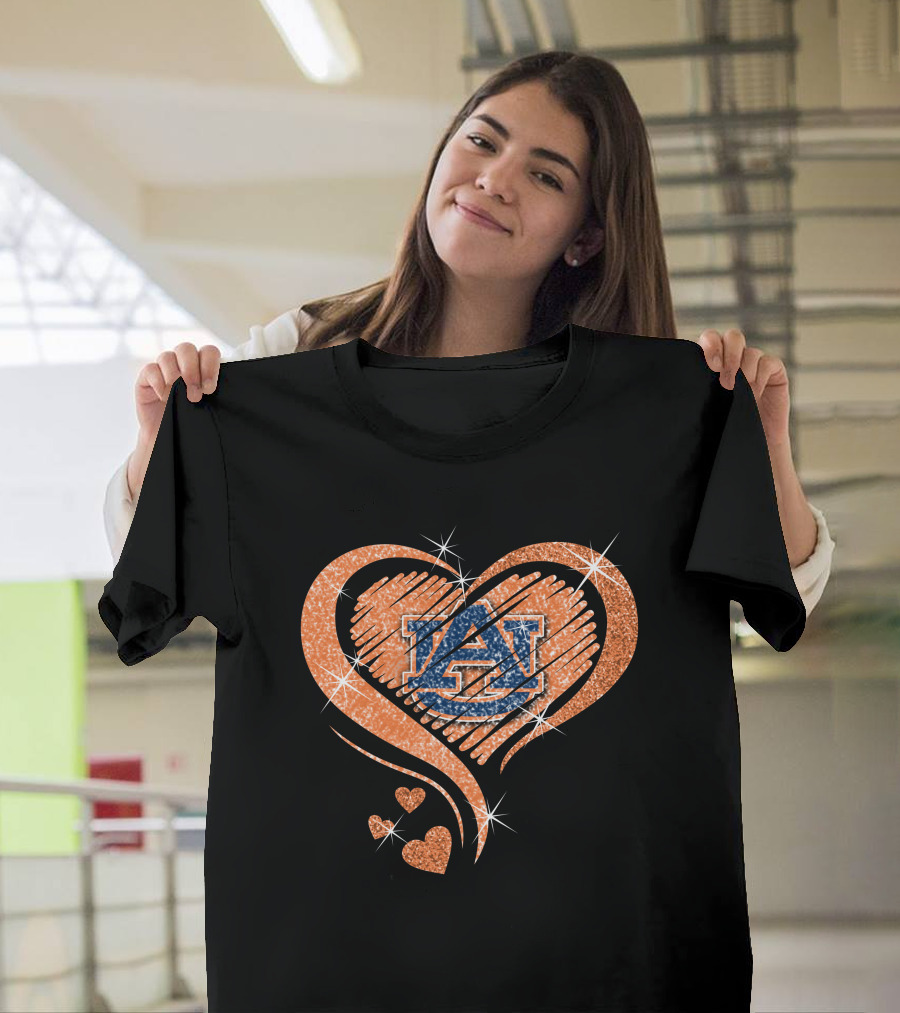 Auburn Tigers Heart With Logo Sparkles T-Shirt