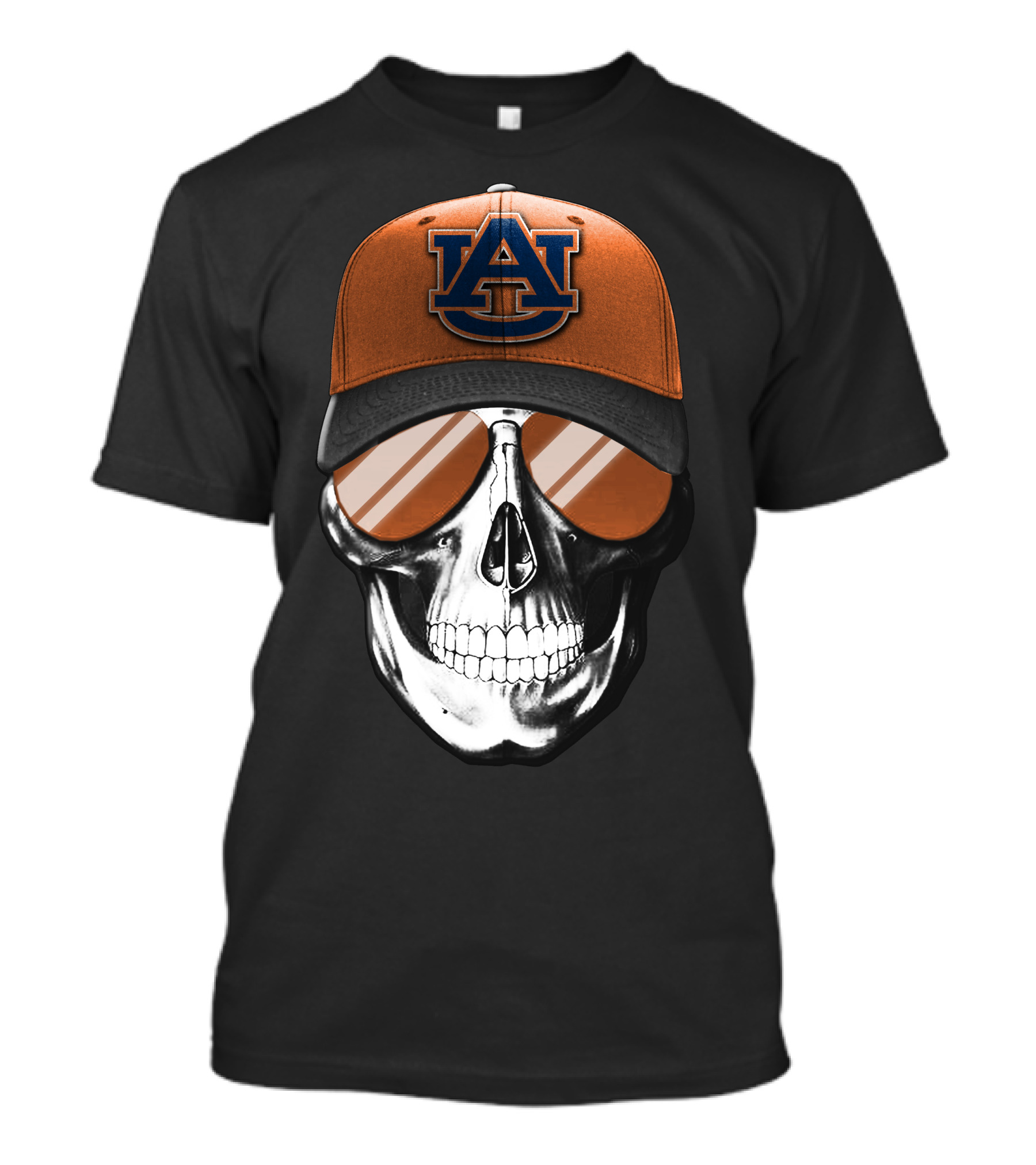 Skull V7 Auburn Tigers Hat And Sunglasses T-Shirt