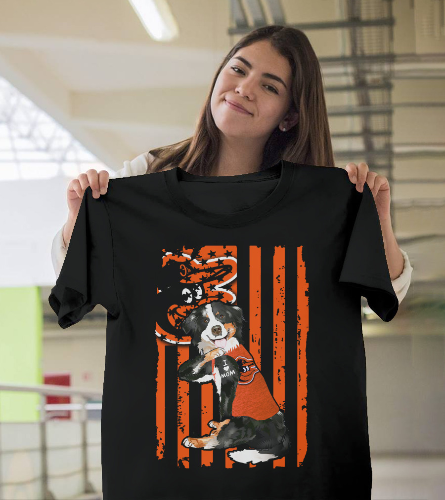 Border Collie Baltimore Orioles I Mom Stripes T-Shirt