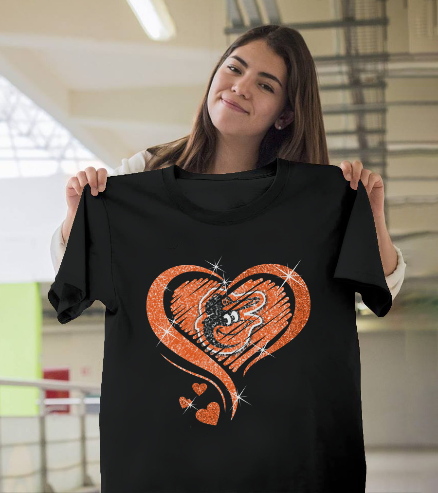 Heart Diamond Glitter Baltimore Orioles Bird T-Shirt