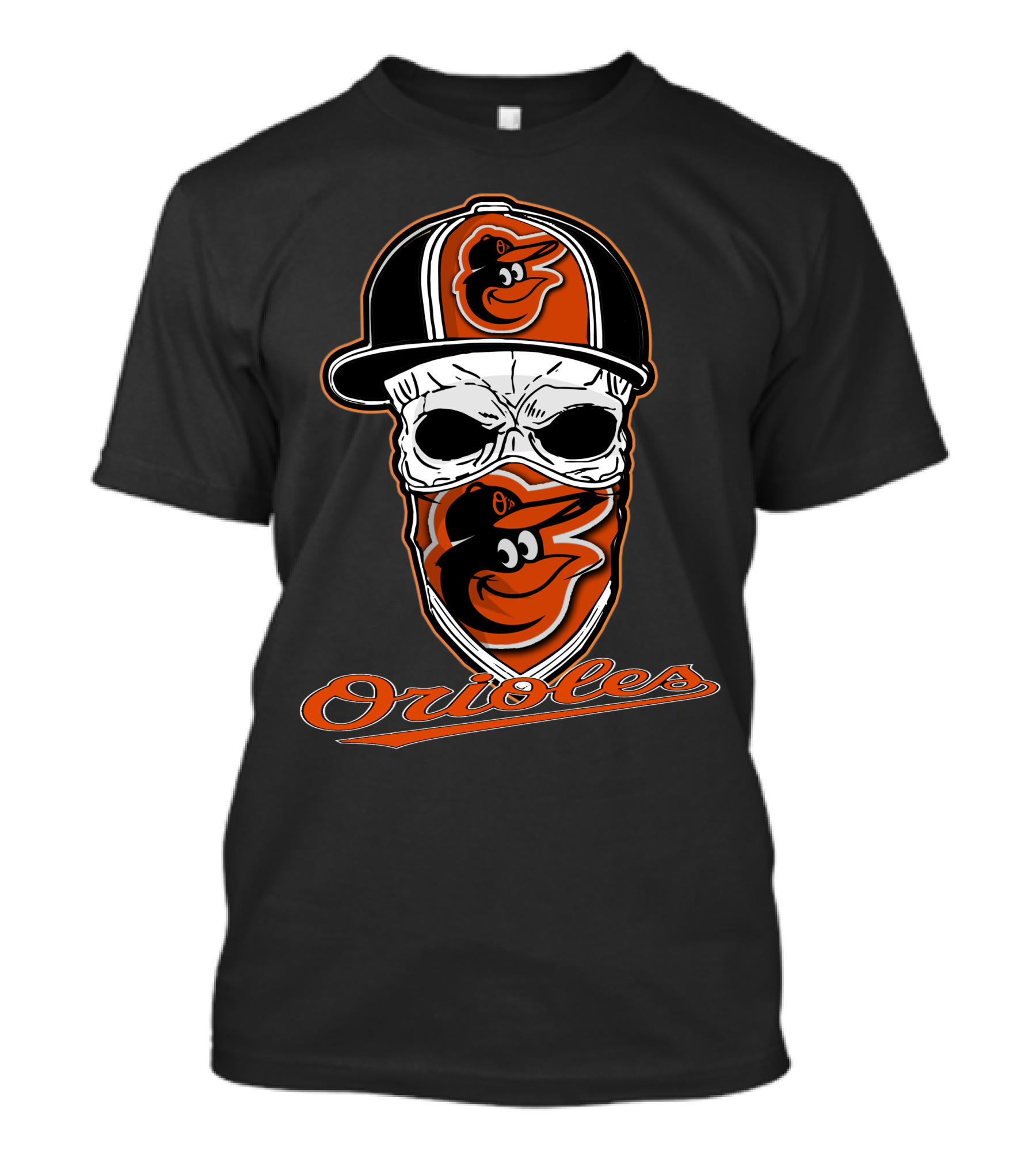 Skull Face Mask Baltimore Orioles Logo Hat T-Shirt
