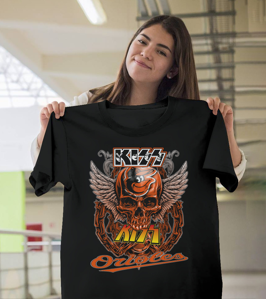 Kiss Baltimore Orioles Skull Winged T-Shirt