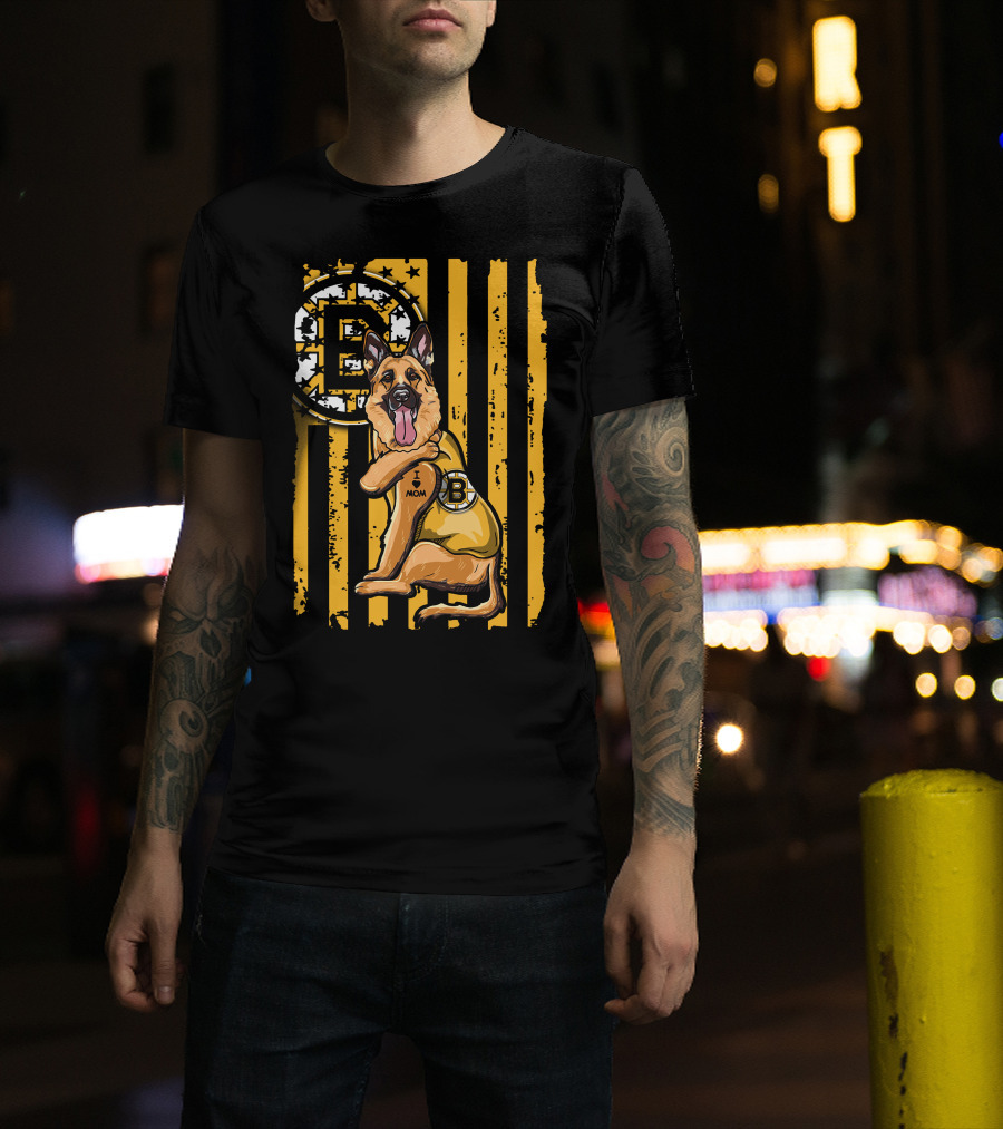 German Shepherd I Love Mom Boston Bruins Hockey Fan T-Shirt