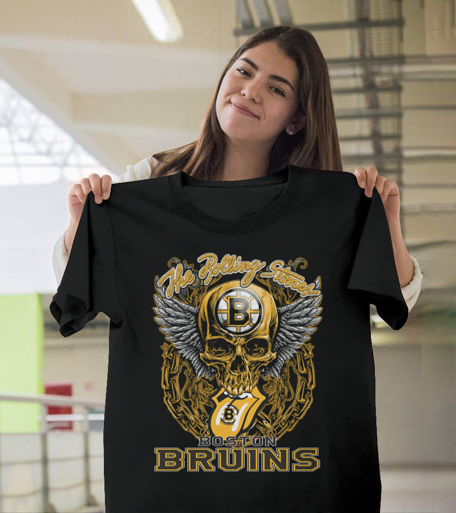 The Rolling Stones Boston Bruins Skull And Wings Iconic Collaboration T-Shirt