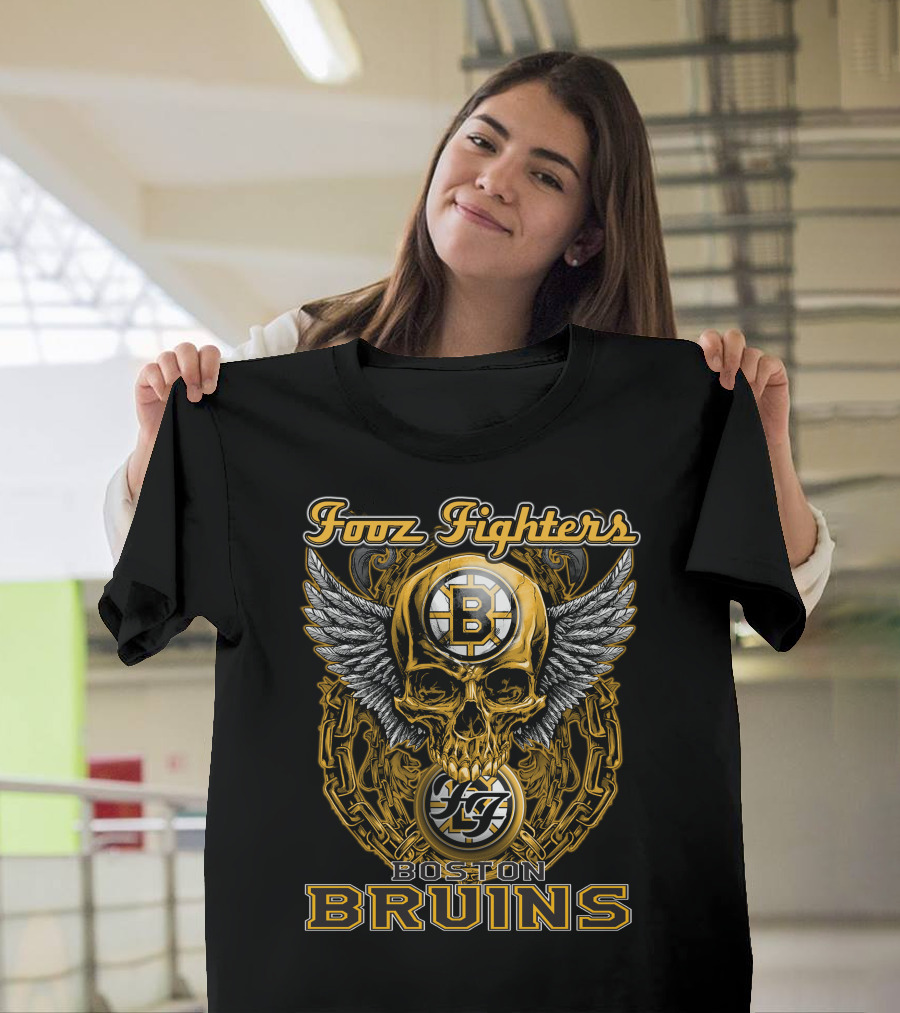 Fooz Fighters Boston Bruins Skull Wings T-Shirt