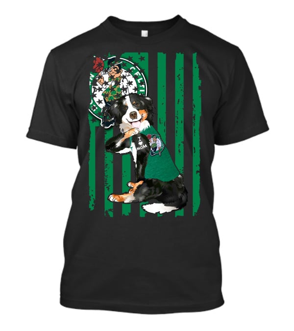 Border Collie I Love Mom Boston Celtics T-Shirt