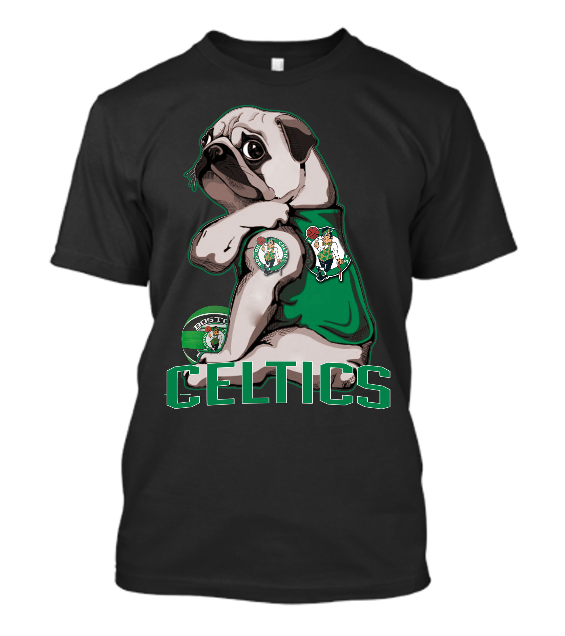 Pug Celtics Boston Basketball Fan Iconic Team T-Shirt