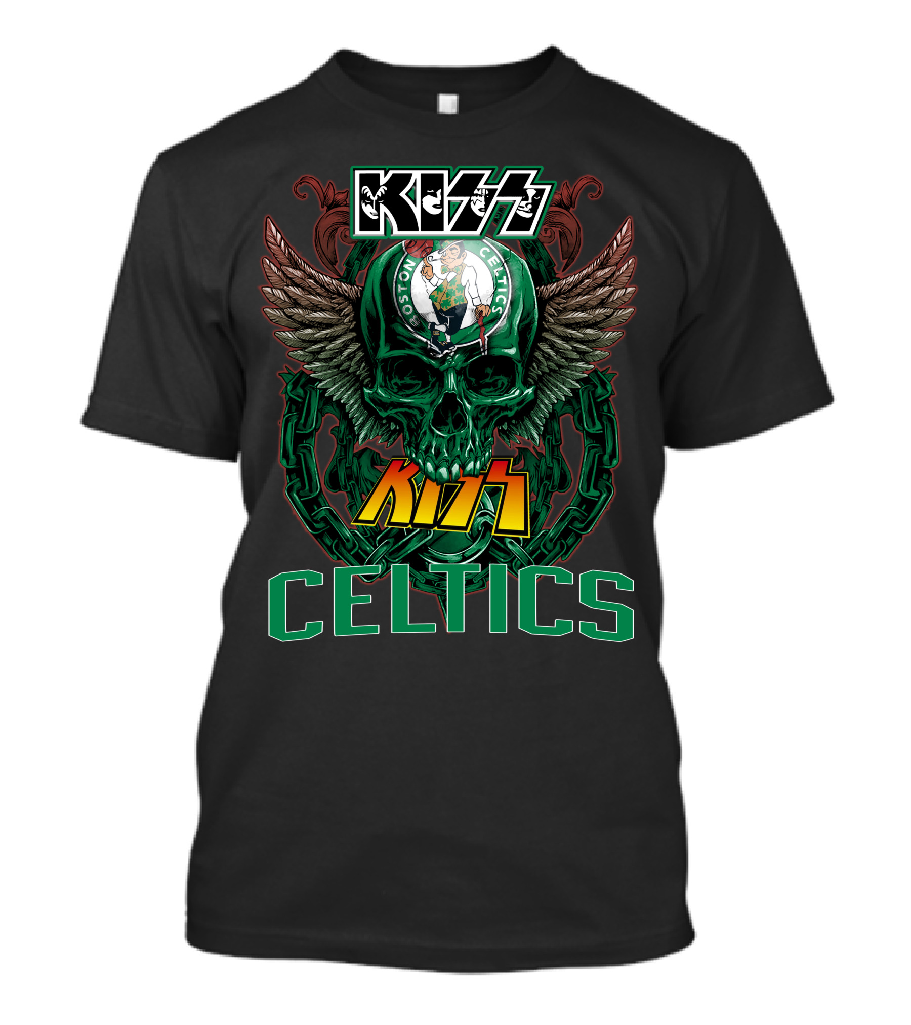 KISS Boston Celtics Skulls And Wings T-Shirt