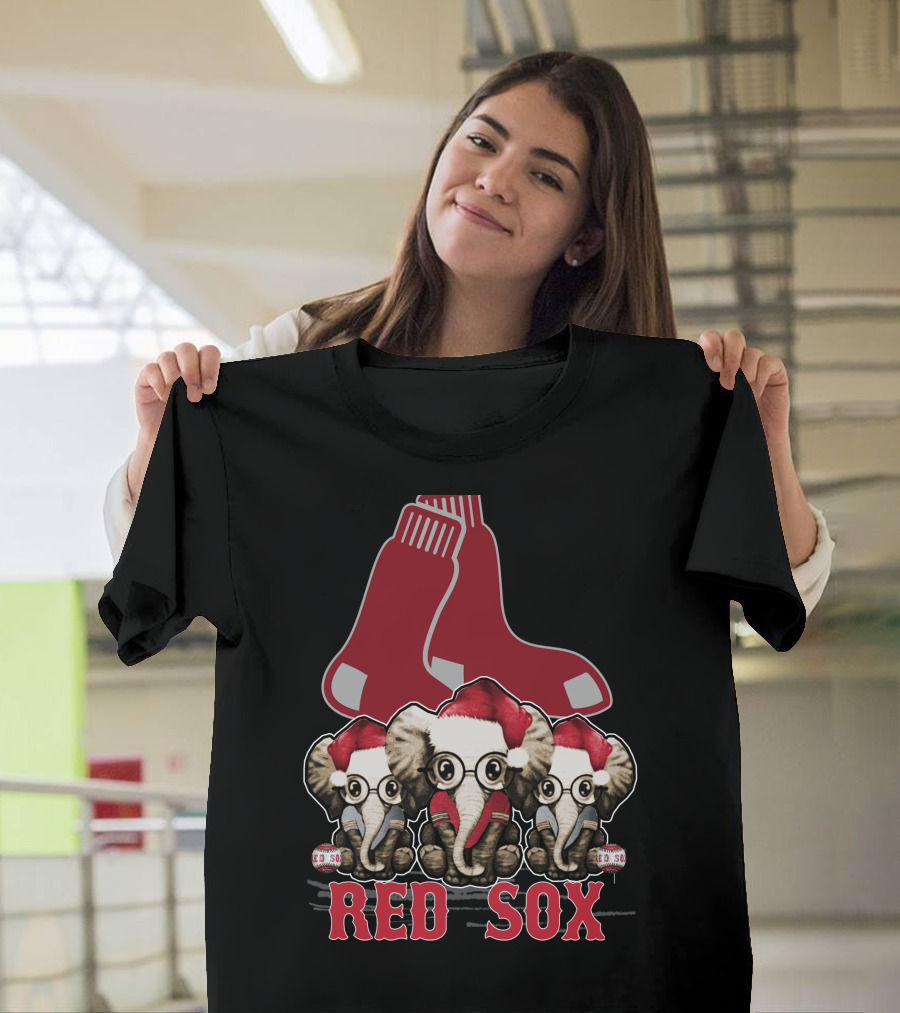 Elephan Xmas Red Sox Santa Hat Trio T-Shirt