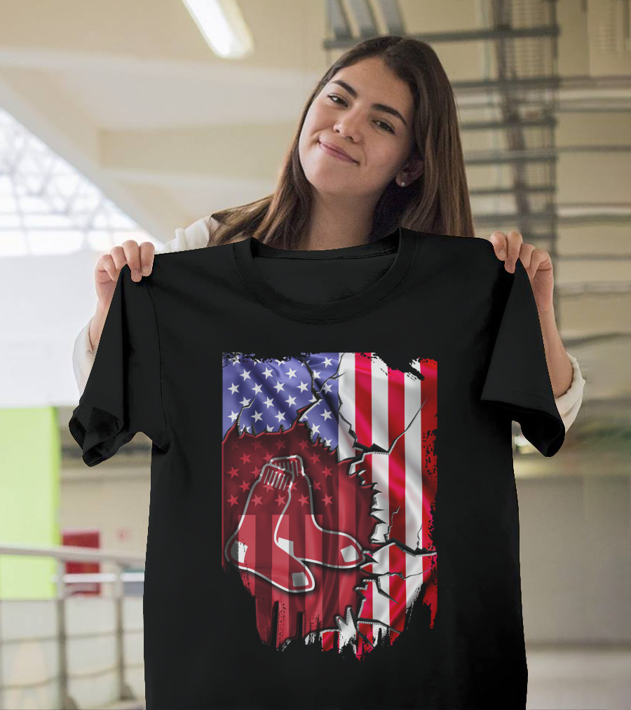 Flag Boston Red Sox American Stars And Stripes Patchwork T-Shirt
