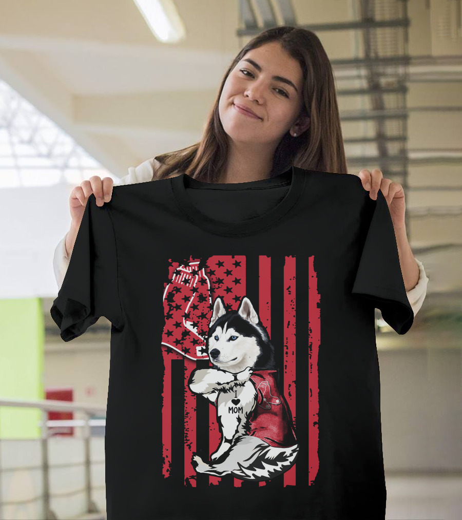 Siberian Husky Boston Red Sox I Love Mom T-Shirt