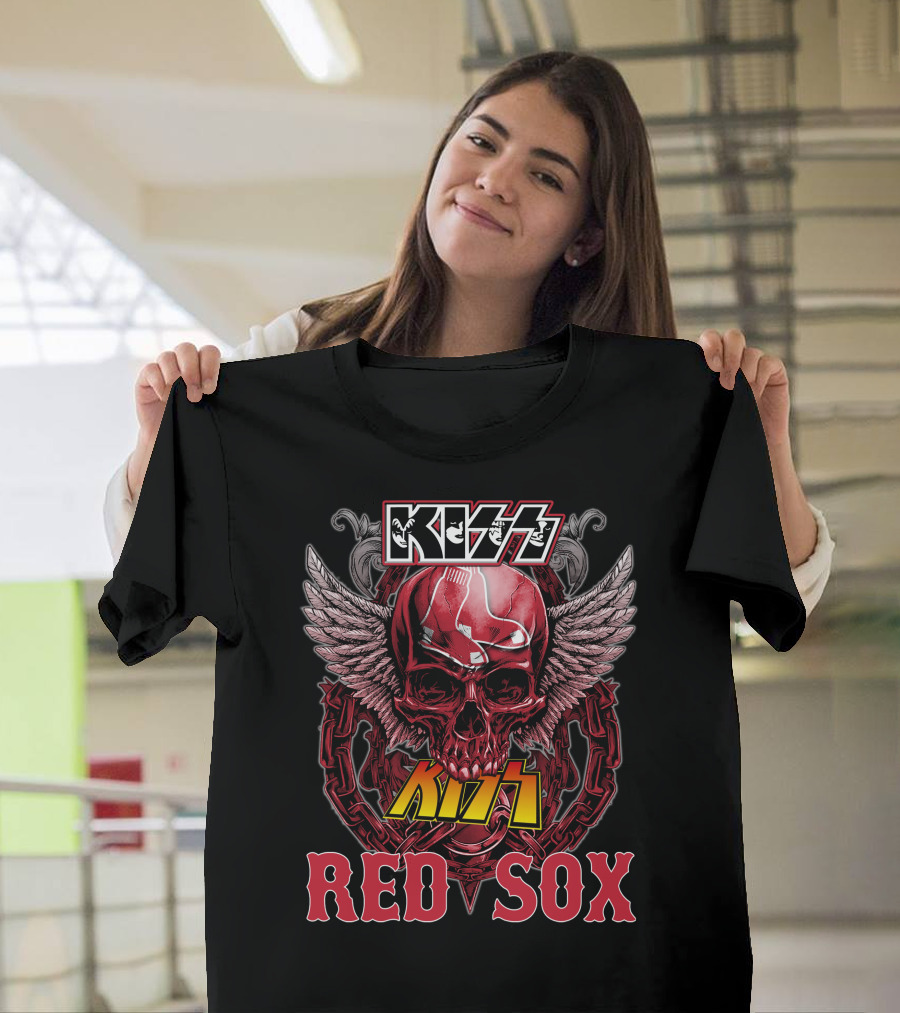 KISS Boston Red Sox Skull Chains Wings T-Shirt