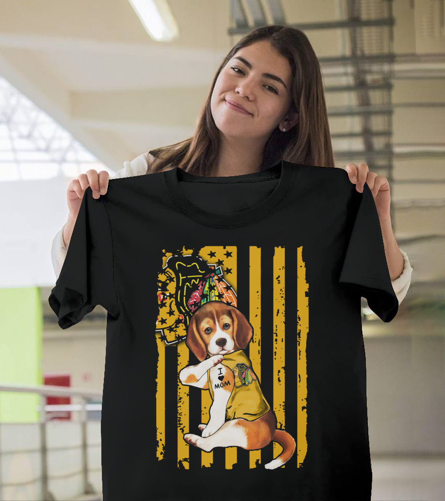 Beagle I Love Mom Chicago Blackhawks T-Shirt
