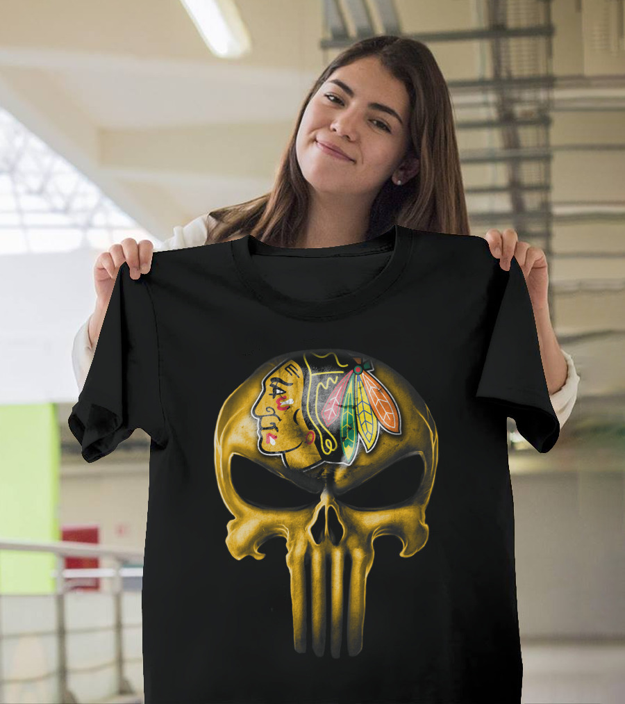 Skull Chicago Blackhawks Punisher Fusion T-Shirt