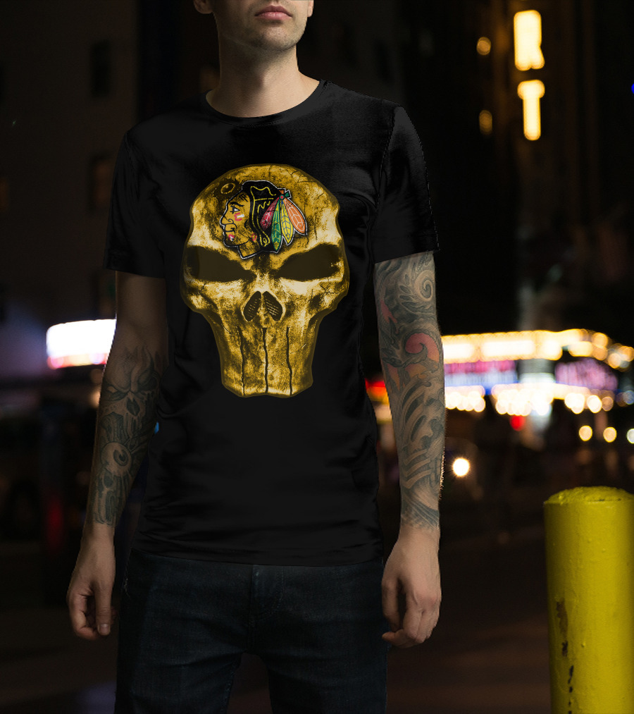 Skull Chicago Blackhawks Logo Fusion T-Shirt