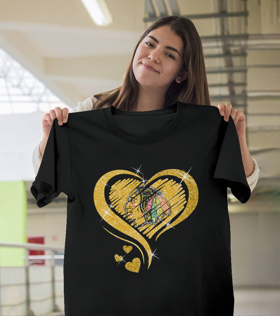 Heart Glitter Chicago Blackhawks T-Shirt