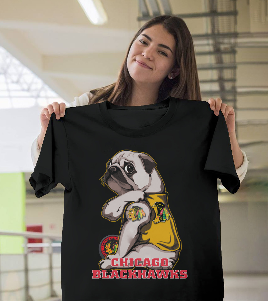 Chicago Blackhawks Pug Wearing Team T-Shirt