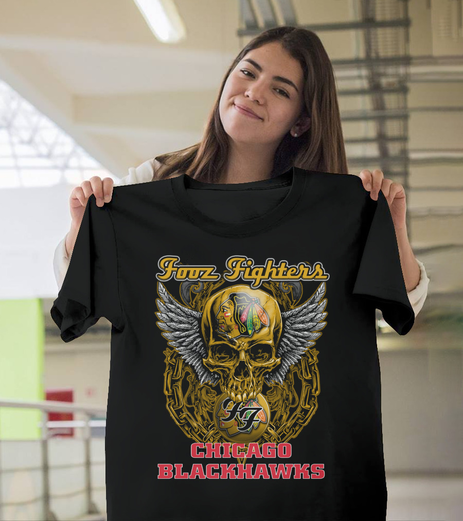 Foo Fighters Chicago Blackhawks Skull Winged T-Shirt