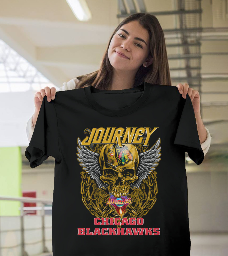 Journey Chicago Blackhawks Skull Wings T-Shirt